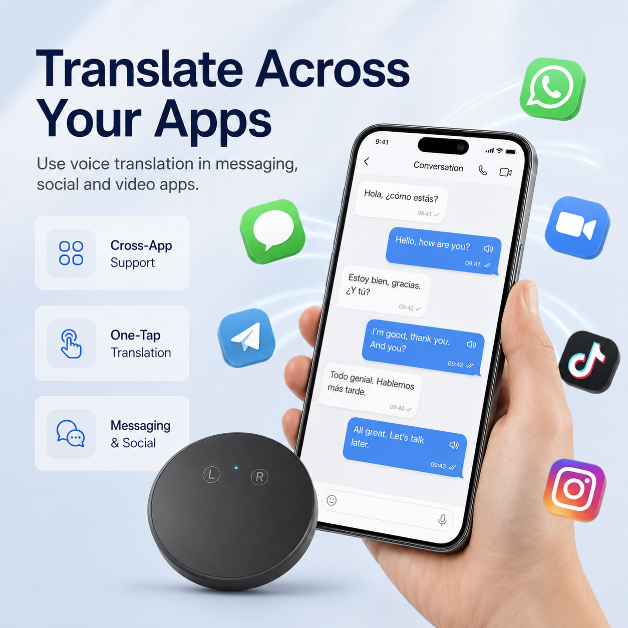 AI Language Translator Device – Real-Time Two-Way Voice Translator with Multi-Language Support