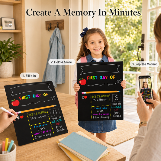 🎒 Reusable First & Last Day School Milestone Board – Personalized Photo Sign