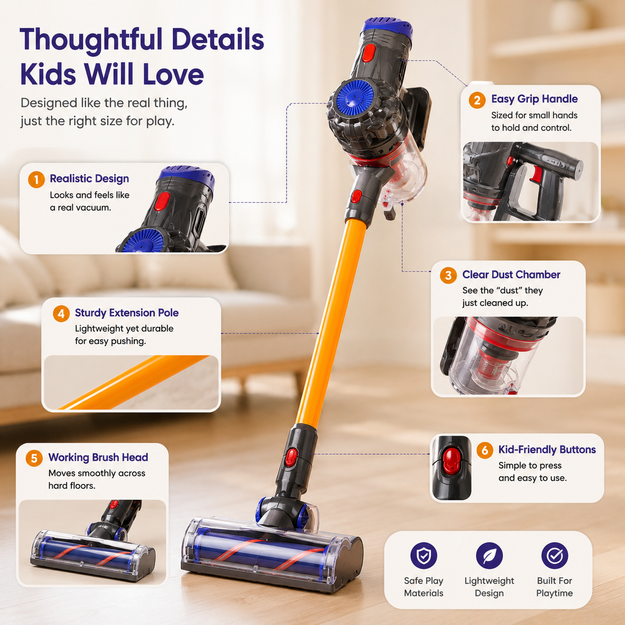🧹 Kids’ Working Vacuum Cleaner Toy – Real Suction Pretend Play Cleaning Toy for Little Helpers