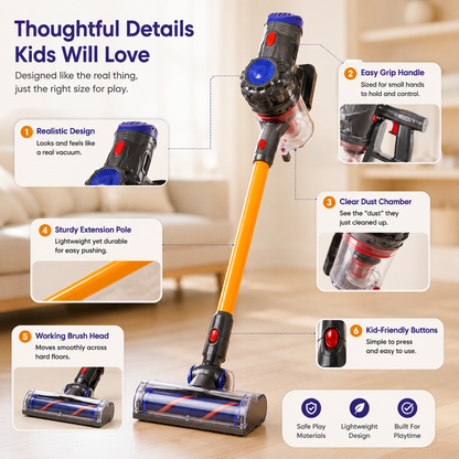 🧹 Kids’ Working Vacuum Cleaner Toy – Real Suction Pretend Play Cleaning Toy for Little Helpers