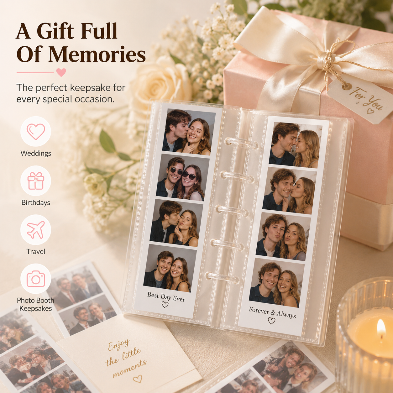 Clear Photo Booth Frame Album for 2x6 Photo Strips | 20 Pages