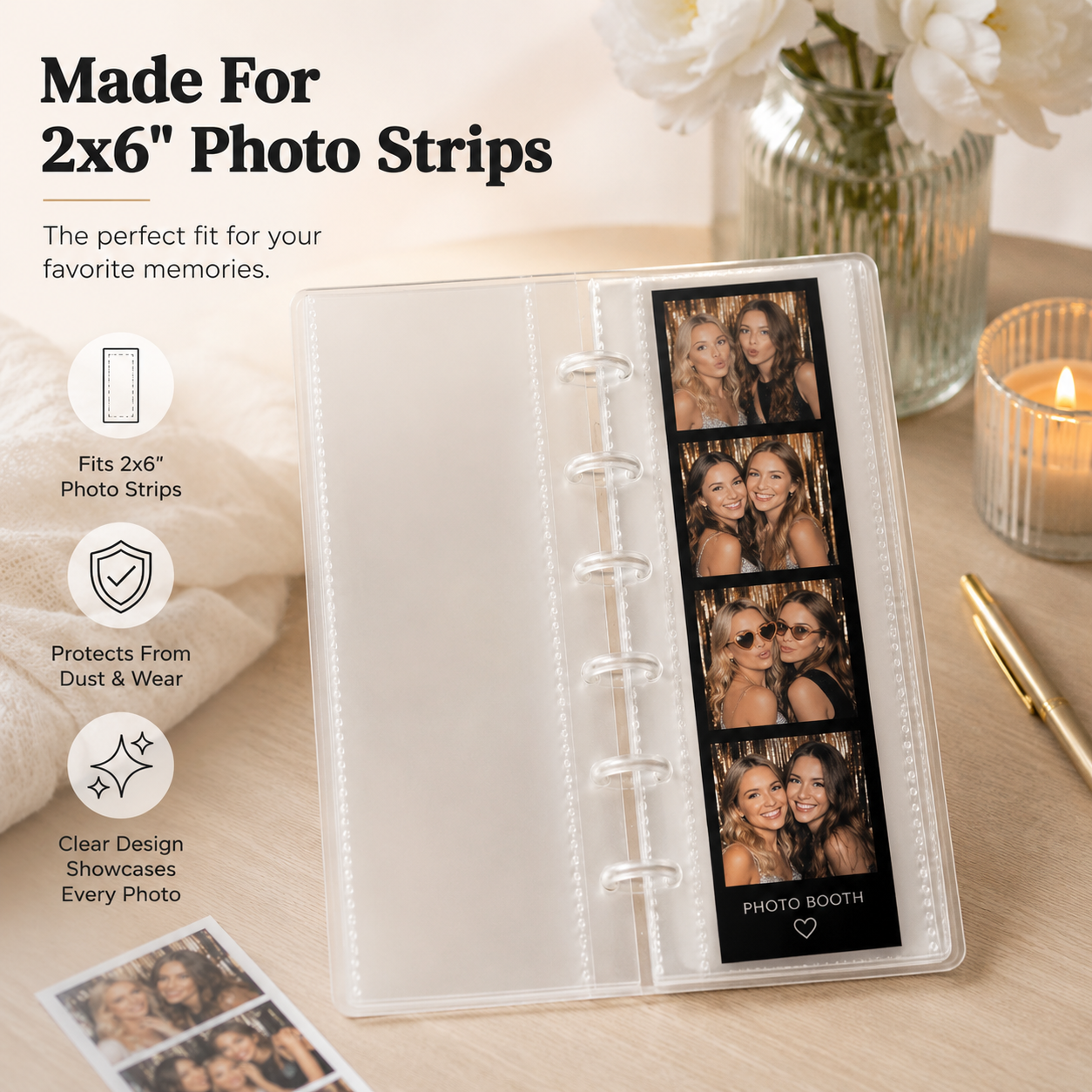 Clear Photo Booth Frame Album for 2x6 Photo Strips | 20 Pages