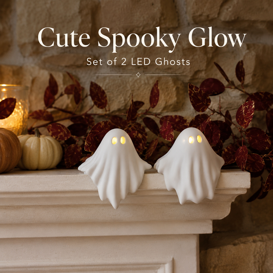 👻Set of 2 Shelf Sitting LED Ghosts | Halloween Decor