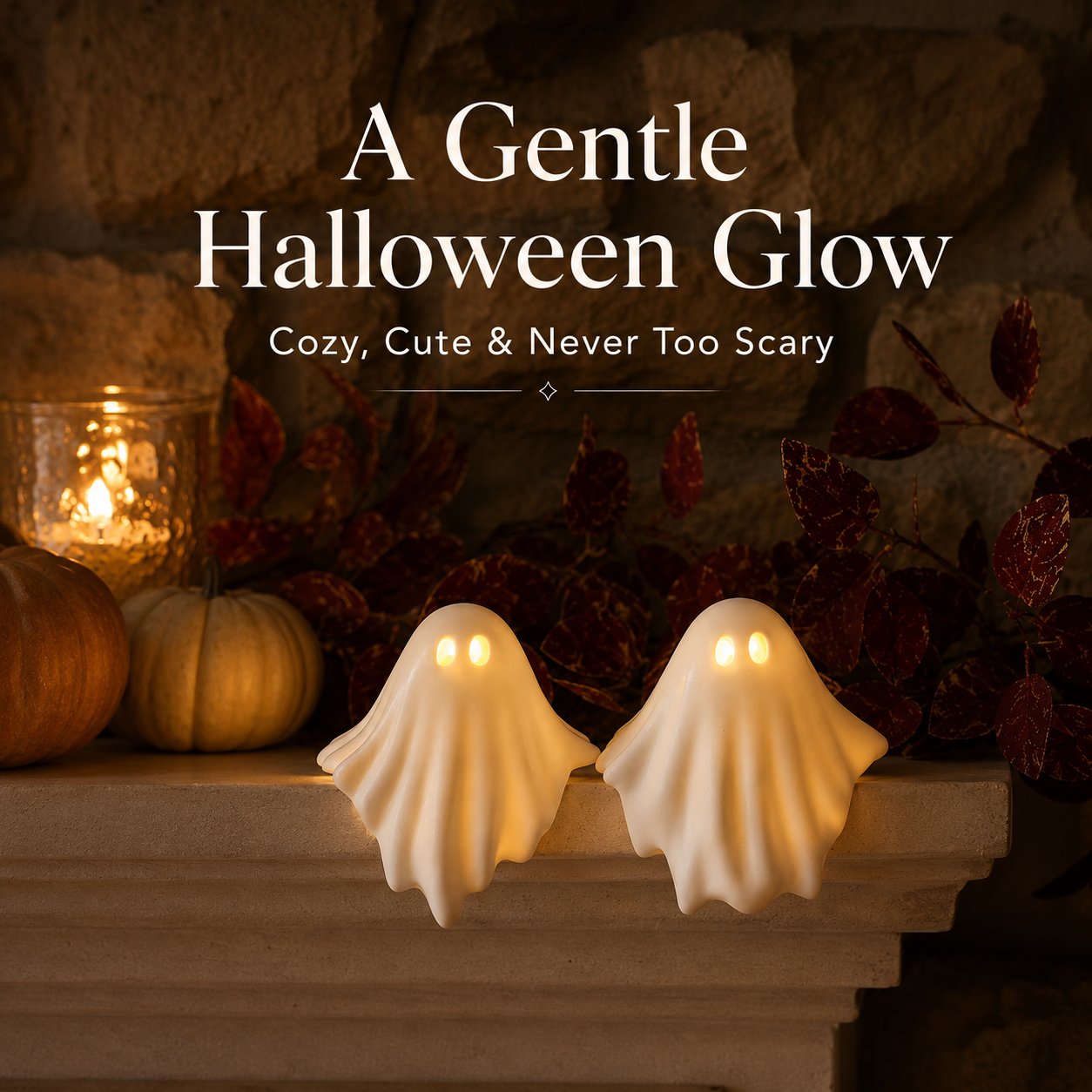 👻Set of 2 Shelf Sitting LED Ghosts | Halloween Decor