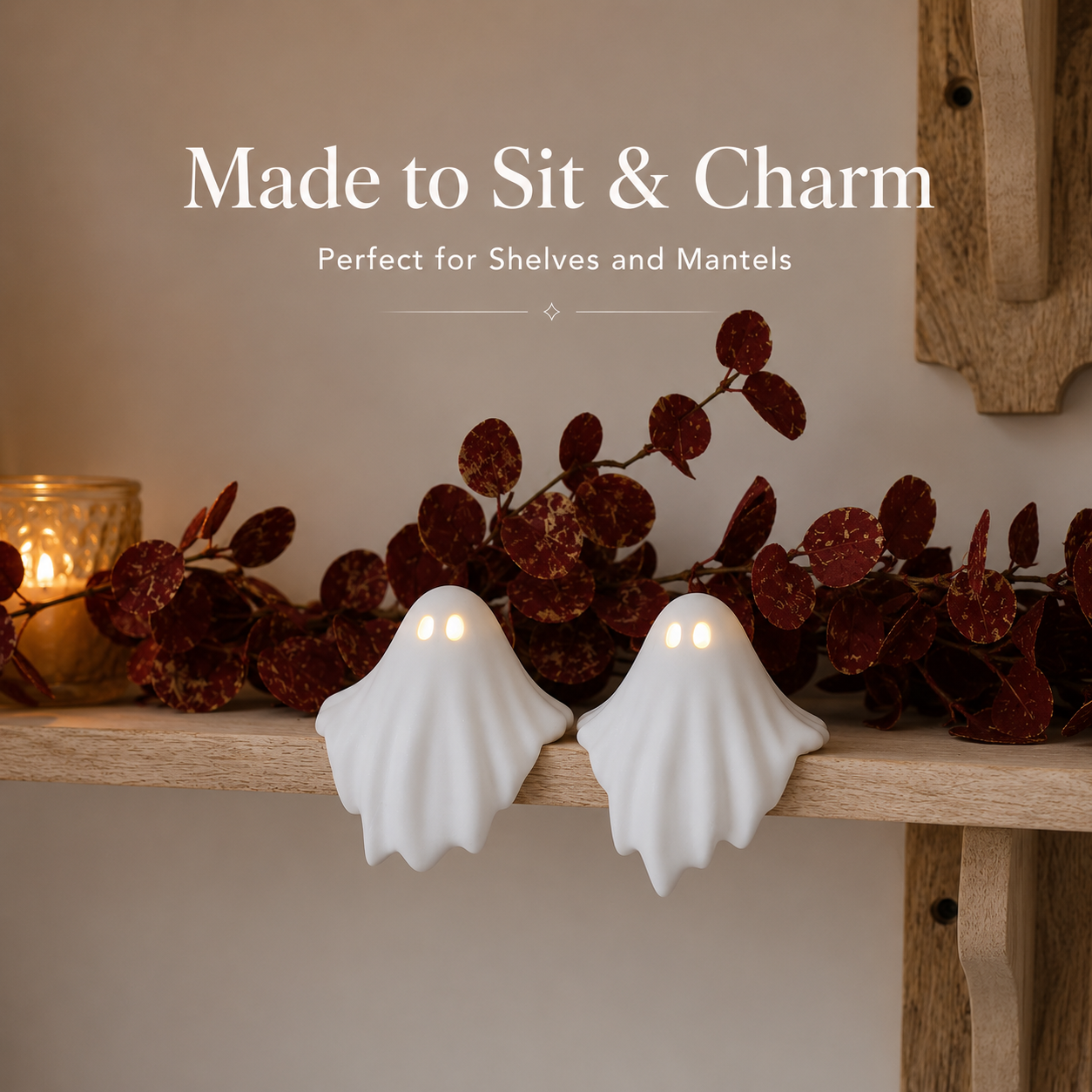 👻Set of 2 Shelf Sitting LED Ghosts | Halloween Decor