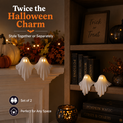 👻Set of 2 Shelf Sitting LED Ghosts | Halloween Decor