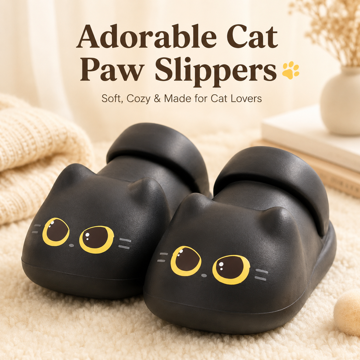 Cute Black Cat Paw Slippers