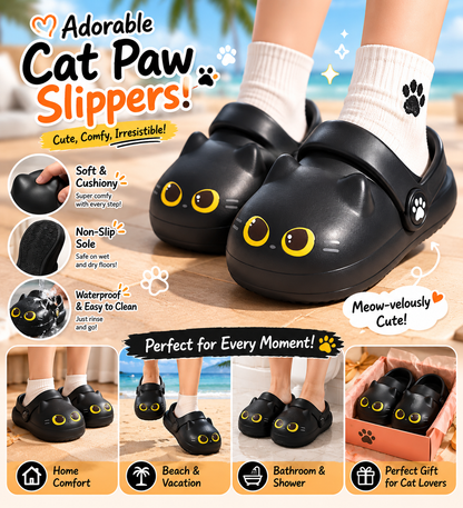 Cute Black Cat Paw Slippers