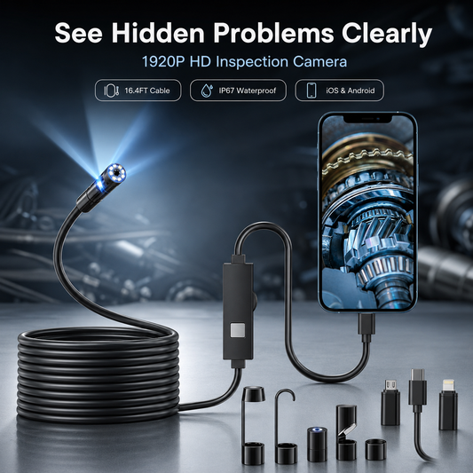 🔍 1920P HD Endoscope Inspection Camera | 16.4FT Waterproof Smartphone Borescope📱