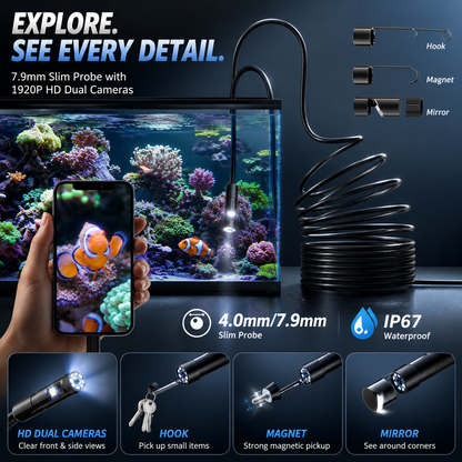 Endoscope Camera with Light,1920P HD Borescope Tools with 8 Adjustable LED Lights