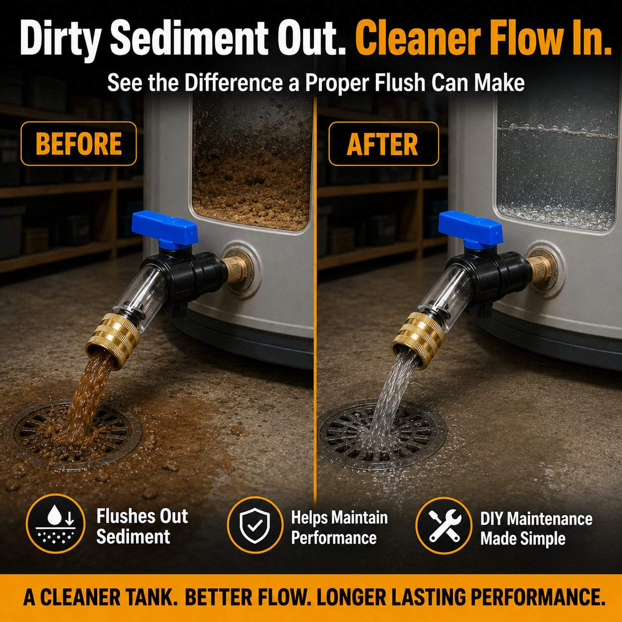 🚿 Water Heater Flush Tool – Remove Sediment Fast & Help Extend Tank Life Without a Plumber.