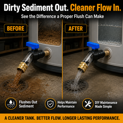 🚿 Water Heater Flush Tool – Remove Sediment Fast & Help Extend Tank Life Without a Plumber.