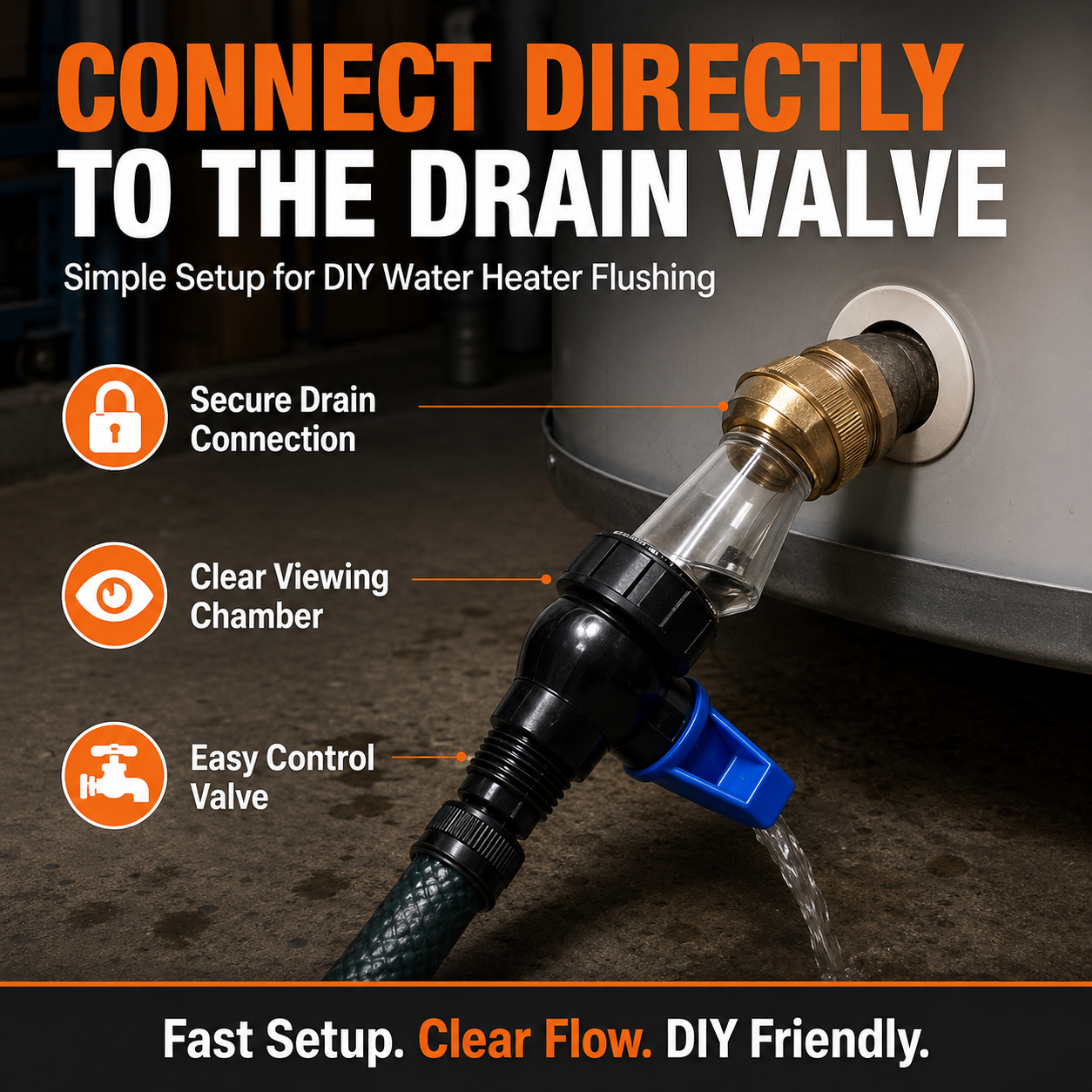 🚿 Water Heater Flush Tool – Remove Sediment Fast & Help Extend Tank Life Without a Plumber.