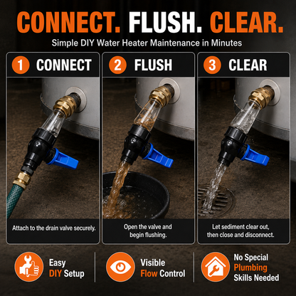 🚿 Water Heater Flush Tool – Remove Sediment Fast & Help Extend Tank Life Without a Plumber.