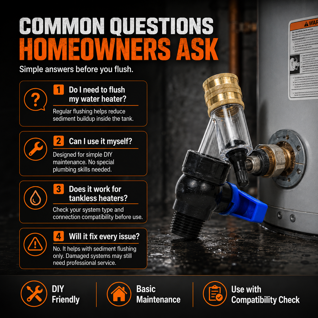 🚿 Water Heater Flush Tool – Remove Sediment Fast & Help Extend Tank Life Without a Plumber.
