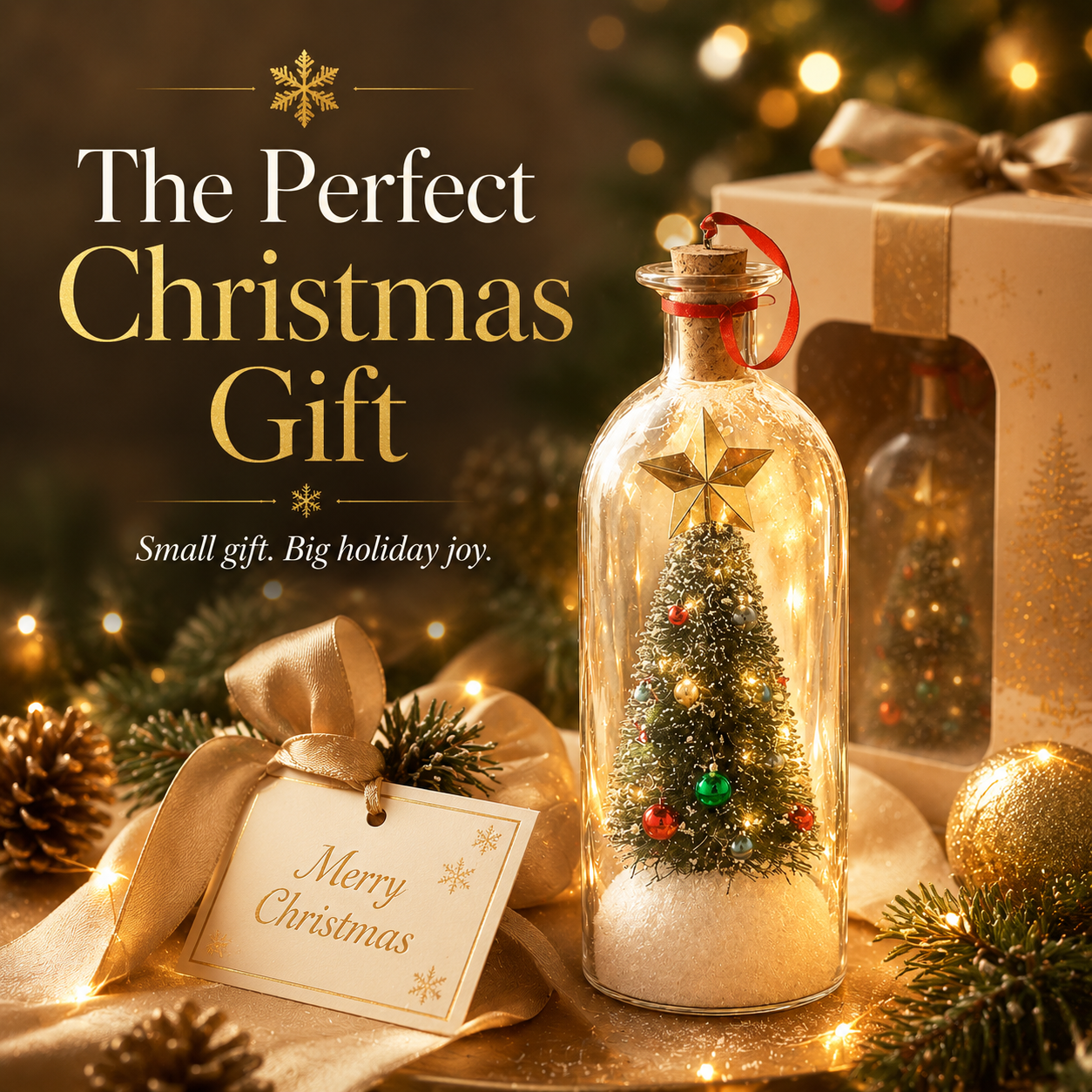 🎄 Christmas Glass Bottle Snow Globe Decor – Holiday Table Centerpiece & Cozy Home Atmosphere Ornament