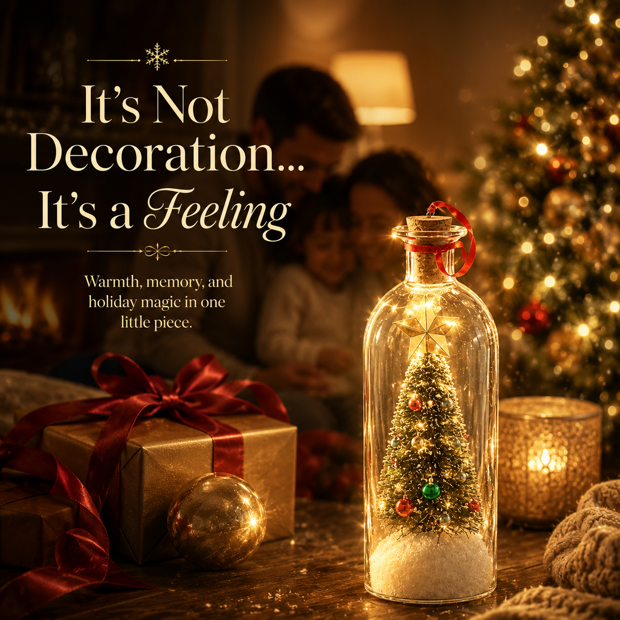 🎄 Christmas Glass Bottle Snow Globe Decor – Holiday Table Centerpiece & Cozy Home Atmosphere Ornament