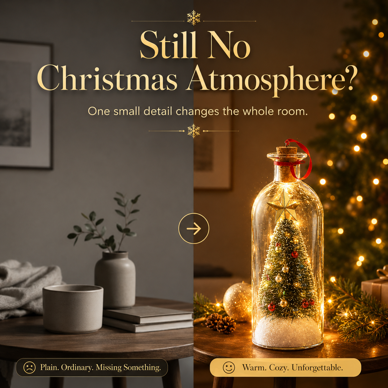 🎄 Christmas Glass Bottle Snow Globe Decor – Holiday Table Centerpiece & Cozy Home Atmosphere Ornament