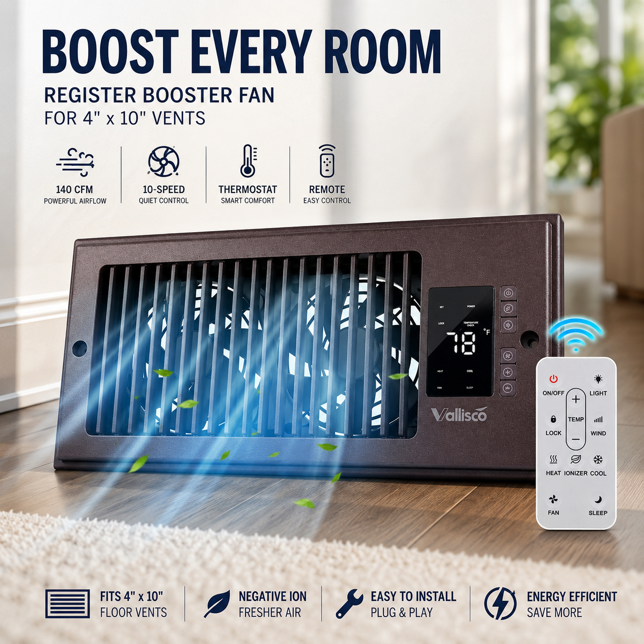 Register Booster Fan for 4” x 10” Vents | Quiet Airflow Booster