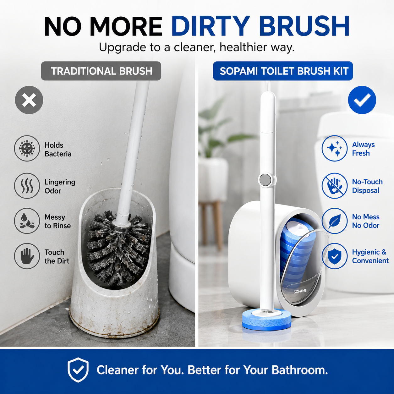 ✨SOPAMI Disposable Toilet Brush Kit | No-Touch Toilet Cleaner