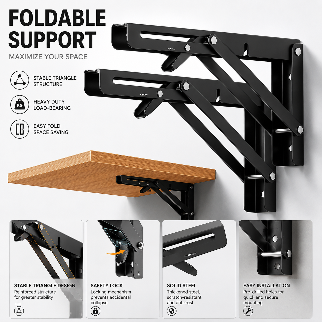 Heavy Duty Folding Shelf Brackets, 2 Pack