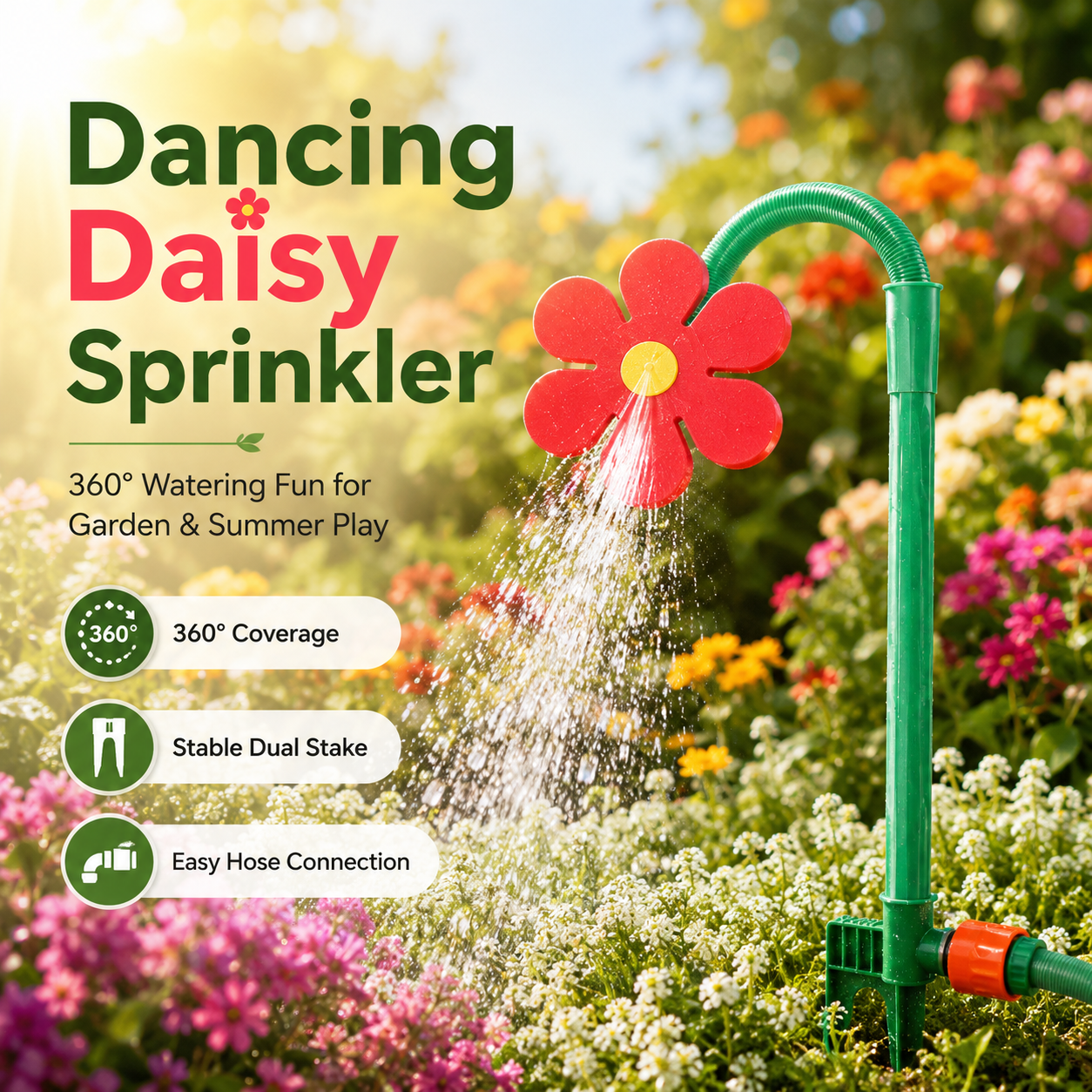 Crazy Dancing Daisy Sprinkler | 360° Rotating Garden Water Toy for Kids & Dogs