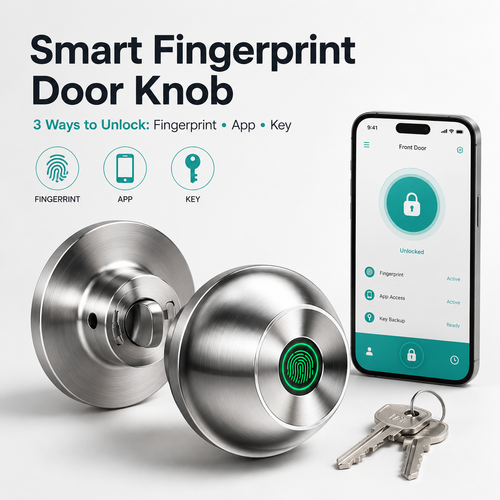 Smart Fingerprint Door Knob | Keyless Entry Lock with App & Backup Keys