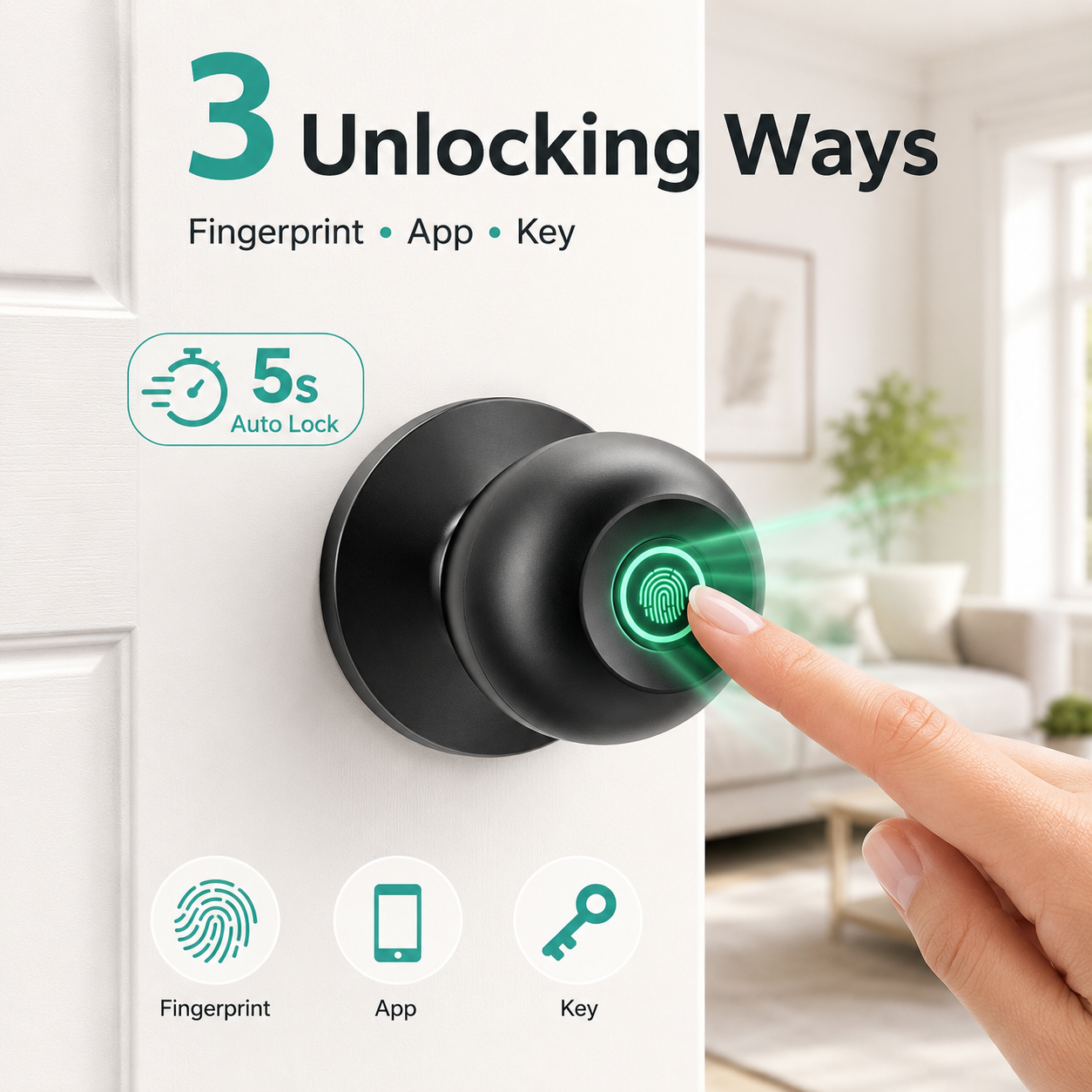 Smart Fingerprint Door Knob | Keyless Entry Lock with App & Backup Keys