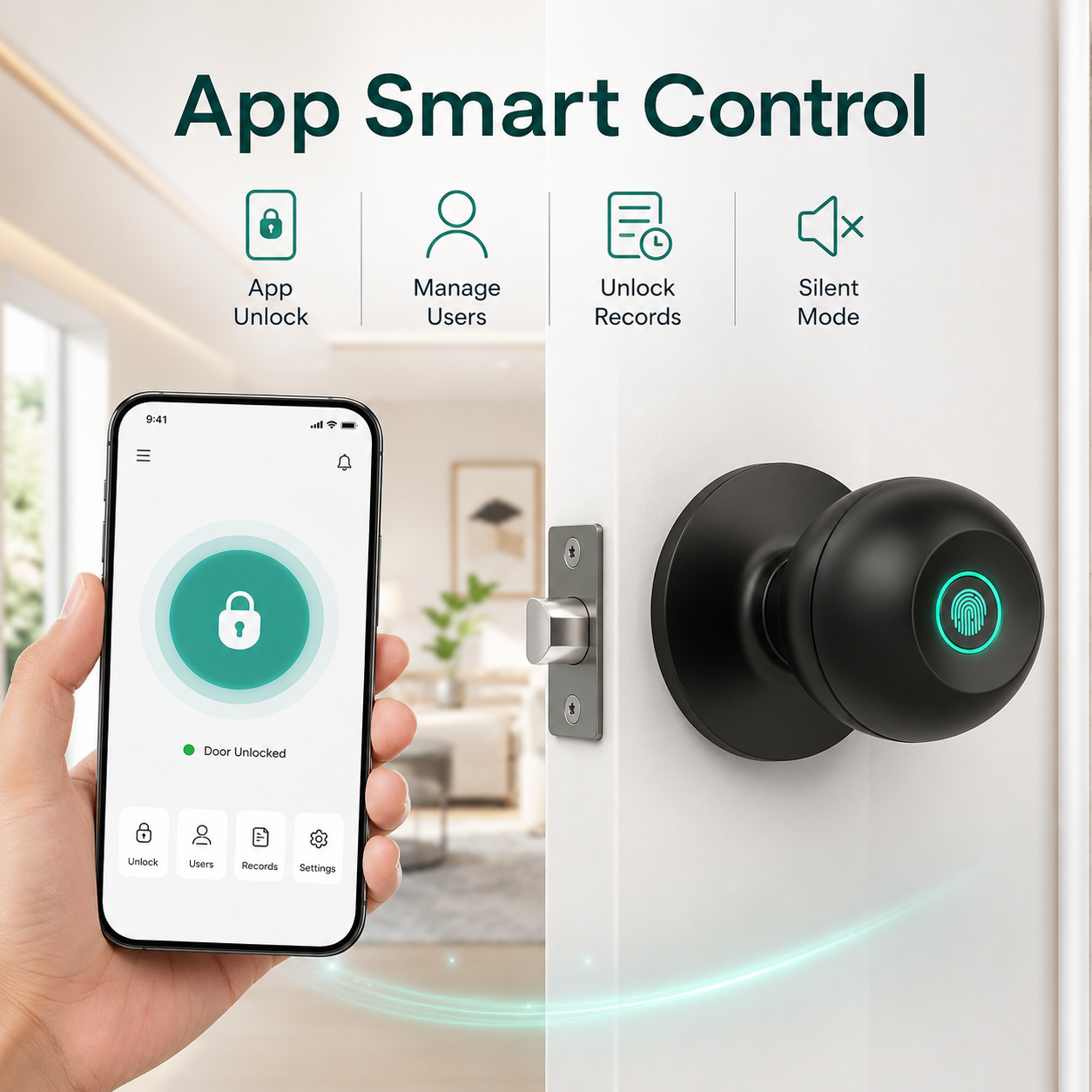 Smart Fingerprint Door Knob | Keyless Entry Lock with App & Backup Keys