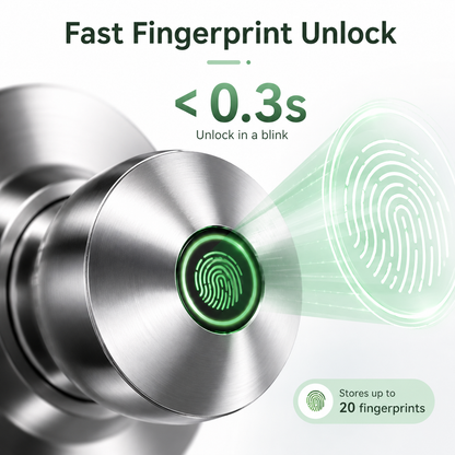 Smart Fingerprint Door Knob | Keyless Entry Lock with App & Backup Keys