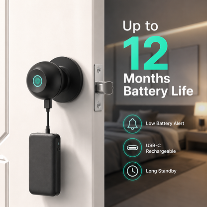 Smart Fingerprint Door Knob | Keyless Entry Lock with App & Backup Keys