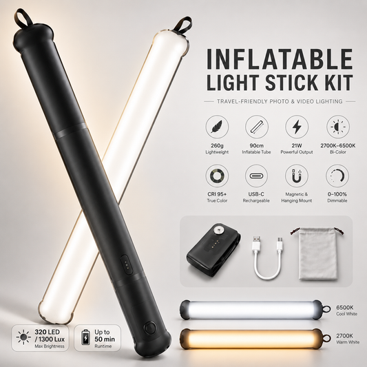 Inflatable LED Light Stick – Portable, Bi-Color, Rechargeable for Photography & Video