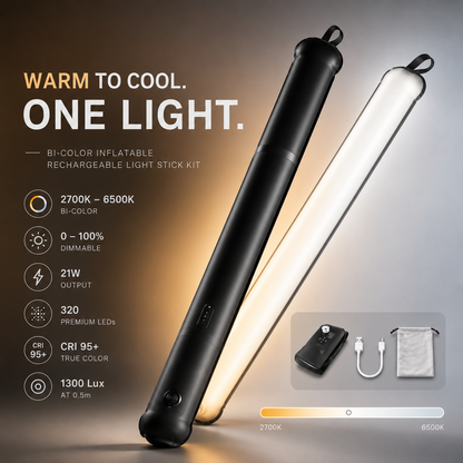 Inflatable LED Light Stick – Portable, Bi-Color, Rechargeable for Photography & Video