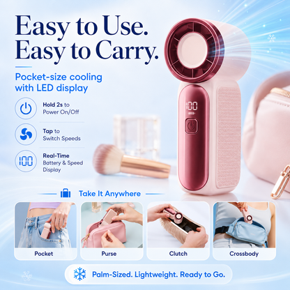 Mini Handheld Fan with LED Display | 6-Speed USB Rechargeable Pocket Fan