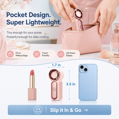 Mini Handheld Fan with LED Display | 6-Speed USB Rechargeable Pocket Fan