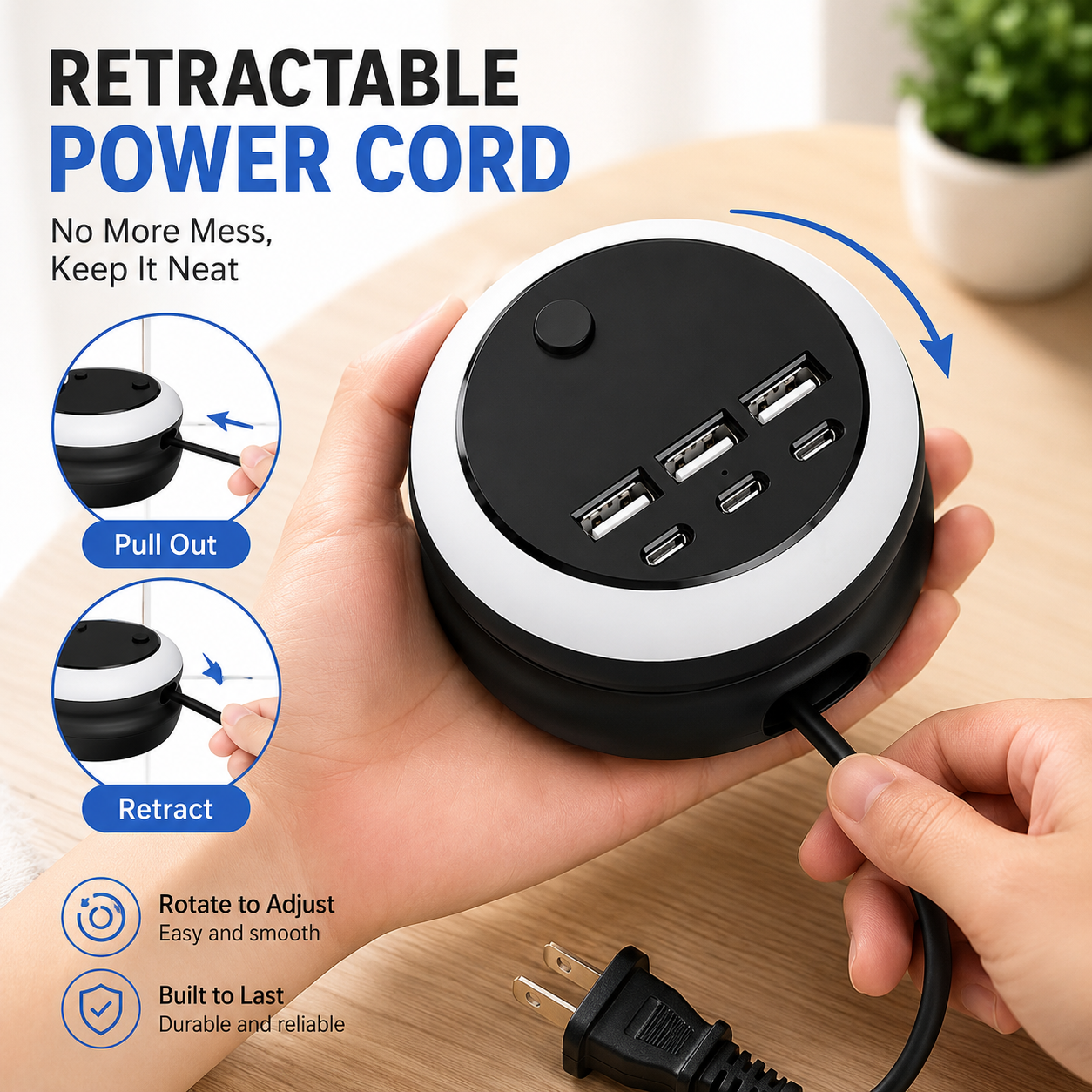 6 Port USB Power strip (3USB-A+3USB-C) | 8 Night Light Modes