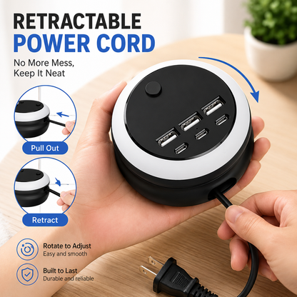 6 Port USB Power strip (3USB-A+3USB-C) | 8 Night Light Modes