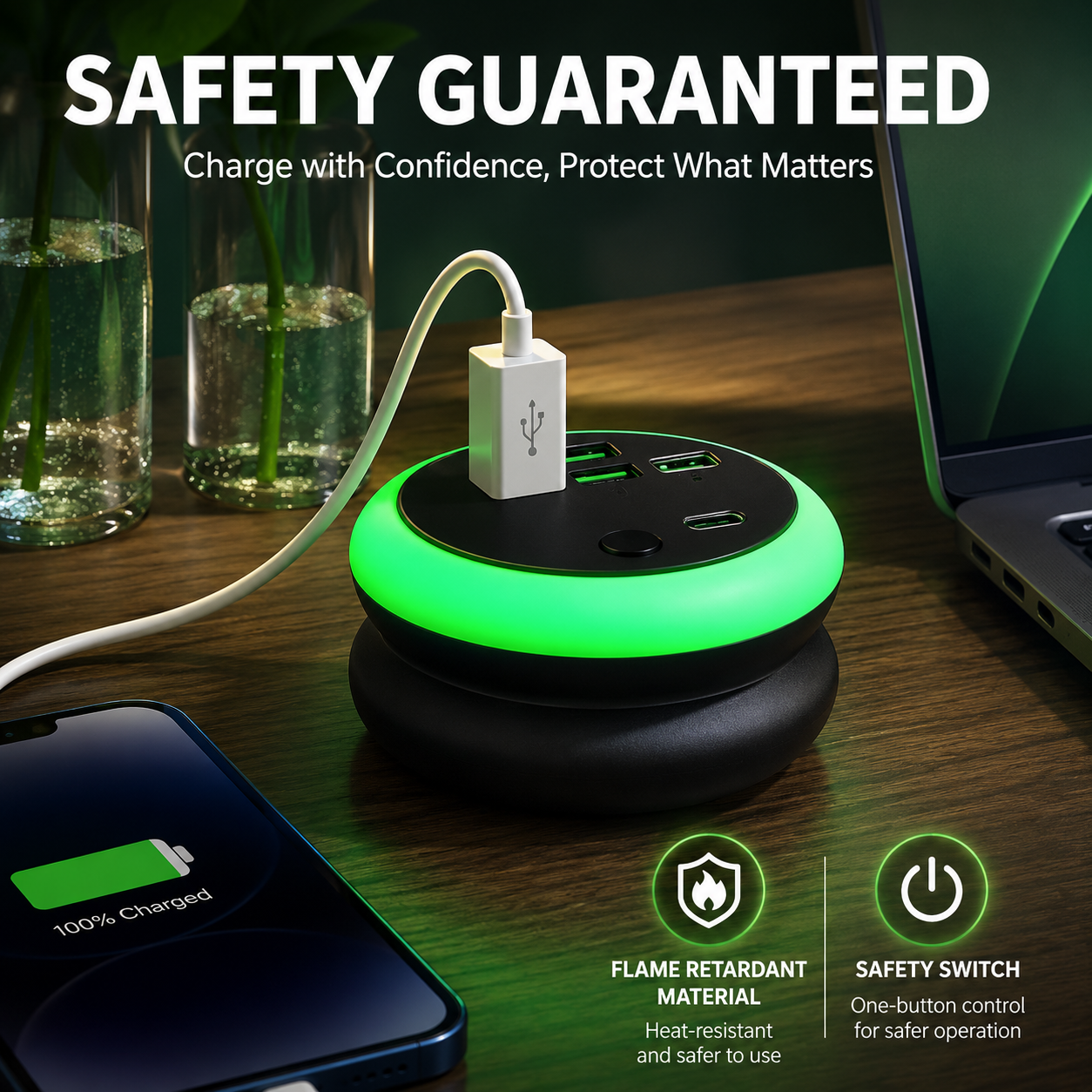 6 Port USB Power strip (3USB-A+3USB-C) | 8 Night Light Modes
