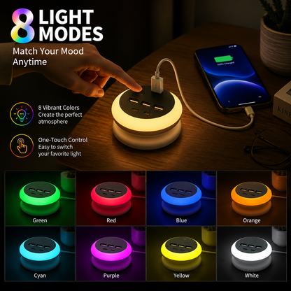 6 Port USB Power strip (3USB-A+3USB-C) | 8 Night Light Modes