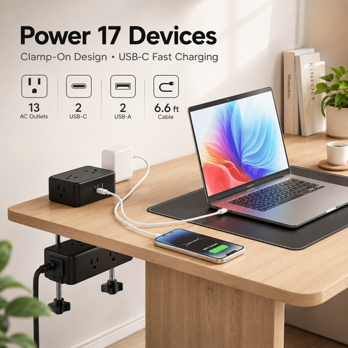 Clamp-On Power Strip ⚡ – 10 Ports, 70W Fast Charge, Zero Desk Clutter