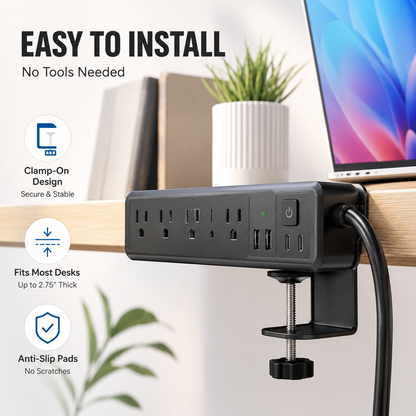 Clamp-On Power Strip ⚡ – 10 Ports, 70W Fast Charge, Zero Desk Clutter