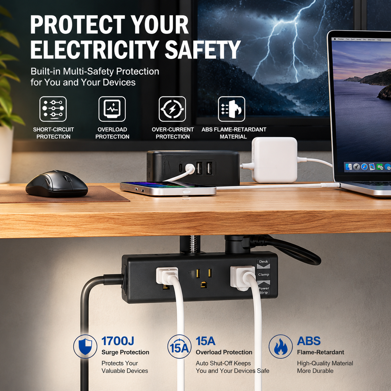 Clamp-On Power Strip ⚡ – 10 Ports, 70W Fast Charge, Zero Desk Clutter