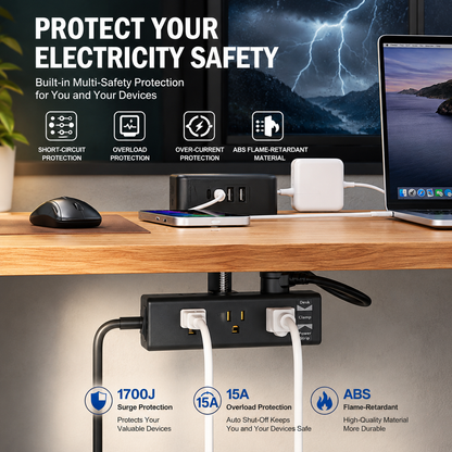 Clamp-On Power Strip ⚡ – 10 Ports, 70W Fast Charge, Zero Desk Clutter