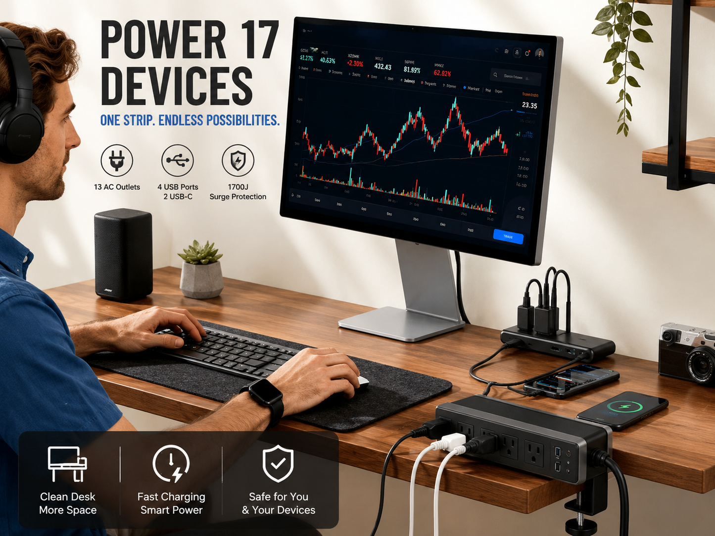 Clamp-On Power Strip ⚡ – 10 Ports, 70W Fast Charge, Zero Desk Clutter