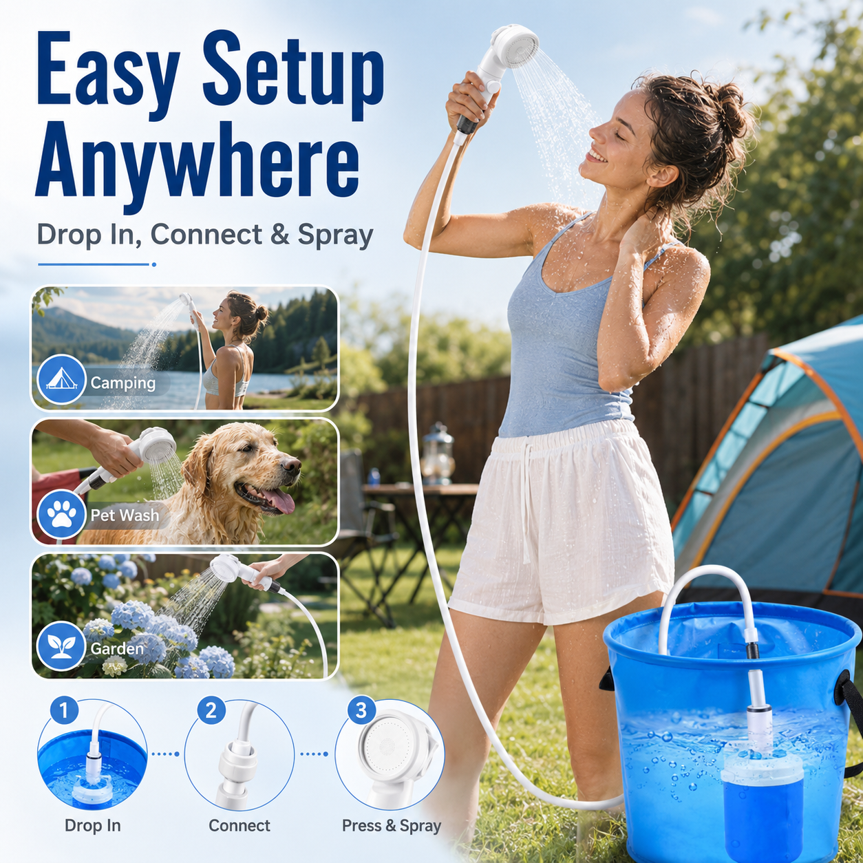 Portable Shower for Camping, Rechargeable Portable Camping Shower Pump