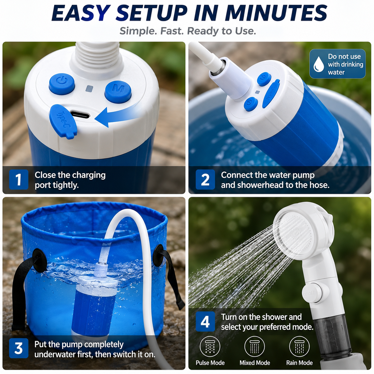 Portable Shower for Camping, Rechargeable Portable Camping Shower Pump