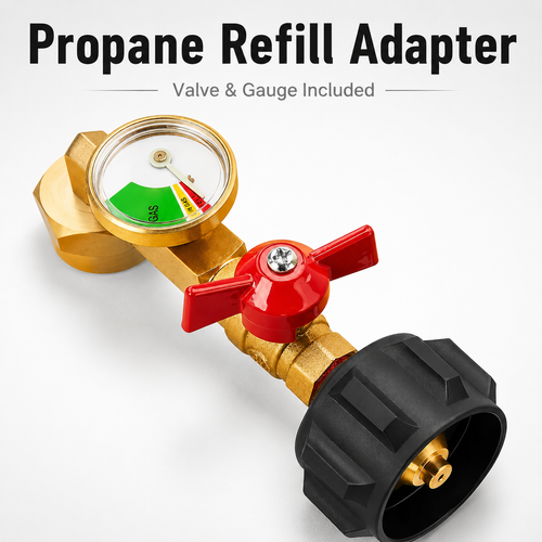 Propane Refill Adapter with Valve & Gauge | Refill 1lb Bottles from 20lb Tank