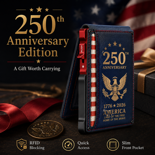 250th Anniversary RFID Blocking Wallet for Men – Slim Pop-Up Aluminum Card Holder with Cash Slot & ID Window