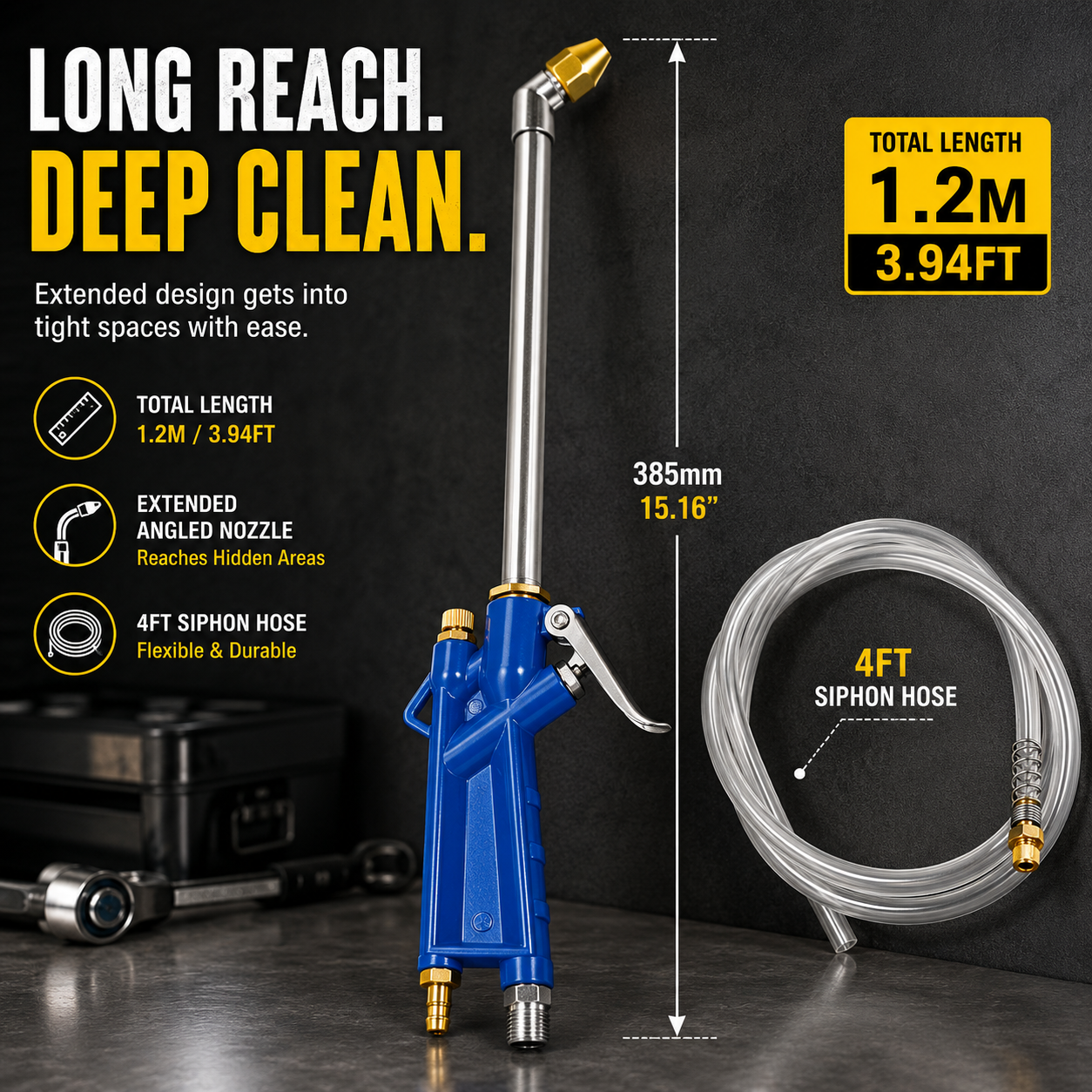 Air Blow Gun Pneumatic Engine Cleaning Gun with 4Ft Hose, Cleaning Degreaser Sprayer Tool