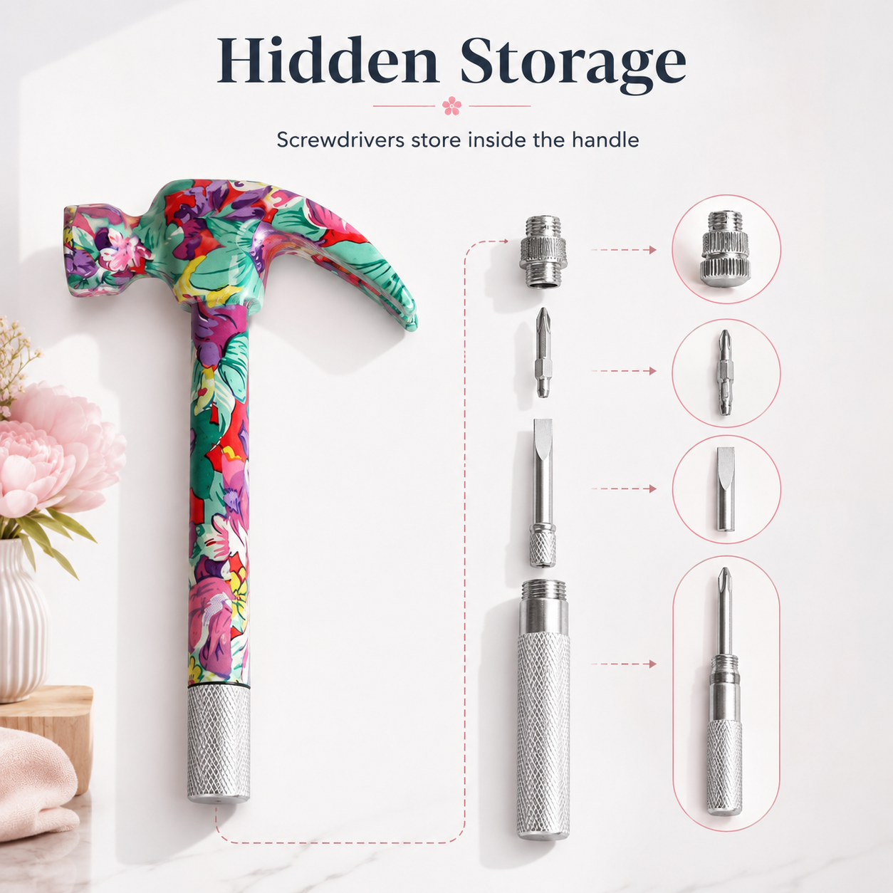 6 in 1 Mini Multi-Function Floral Hammer Screwdriver Tool